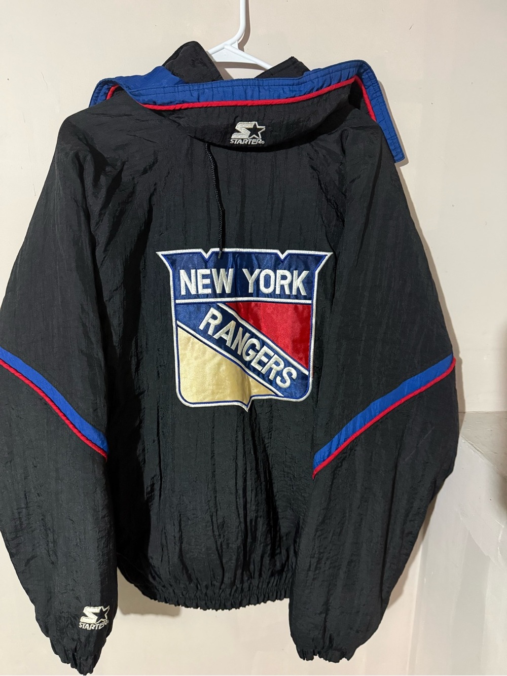 Black Bomber Jacket with Blue & Red Trim - New York Rangers Style - Picture 16 of 16